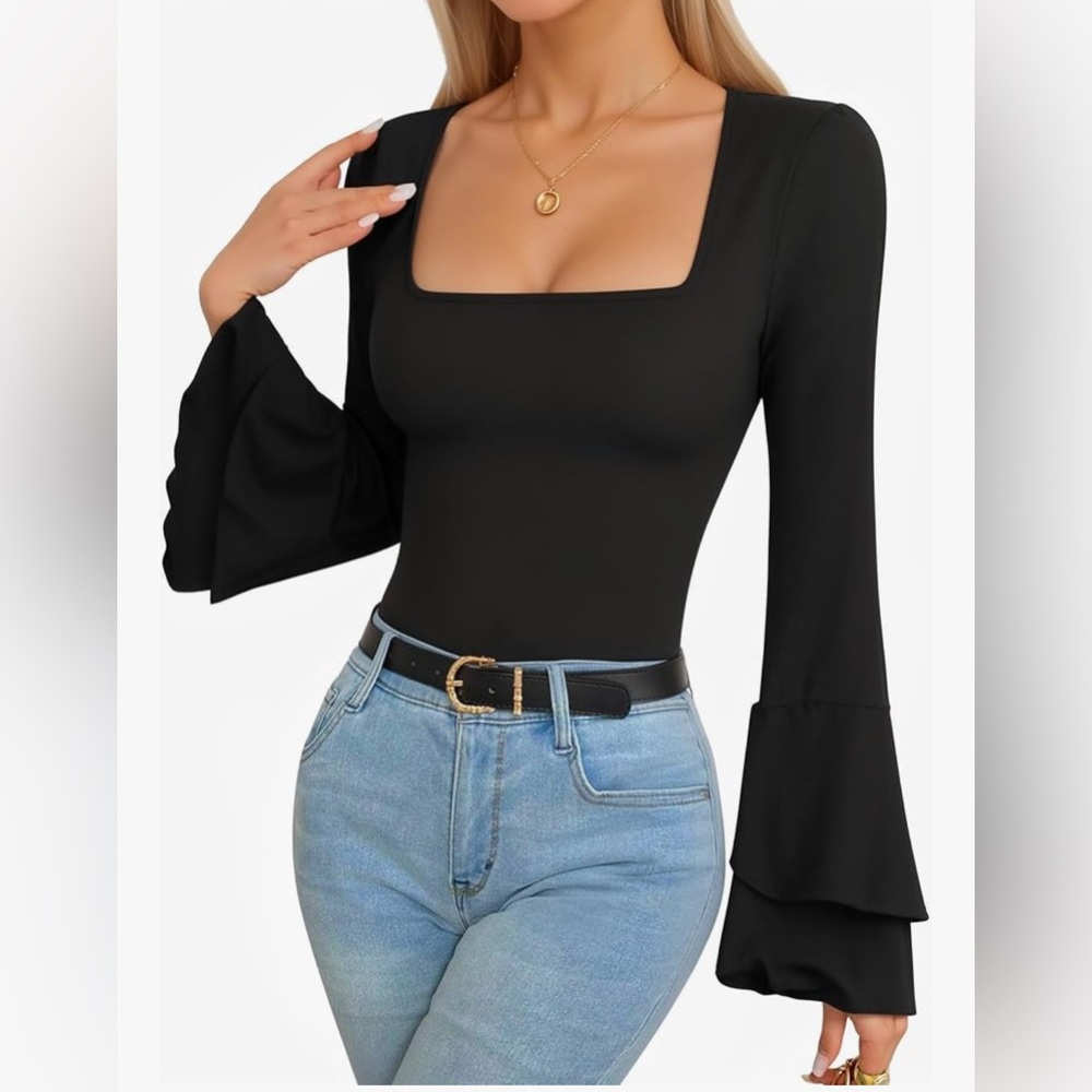 BUNDLE NWOT 2 Pack Mangopop Black Long Sleeve Bodysuits - Picture 9 of 12